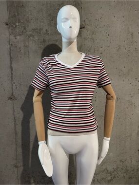 725 originals v Y2K striped Short-Sleeve V-Neck Top vintage